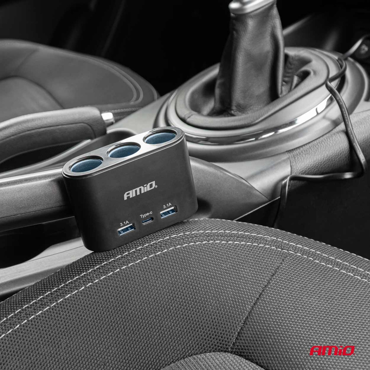 Three-socket extension cord with charger 2x USB-A + 1x USB-C 12/24V 120W 70 cm AMIO-04361