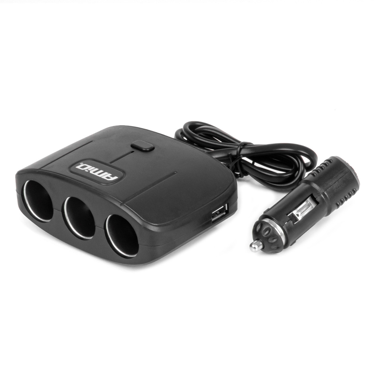 Three-socket extension cord with charger and ON/OFF button 2x USB-A 12/24V 100W 70 cm AMIO-04362