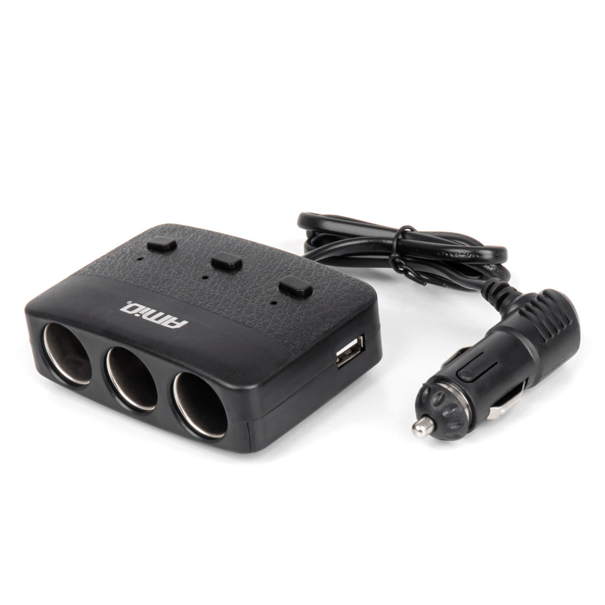 Three-socket extension cord with charger, ON/OFF button and LED indicator 2x USB-A 12/24V 100W 70 cm AMIO-04363