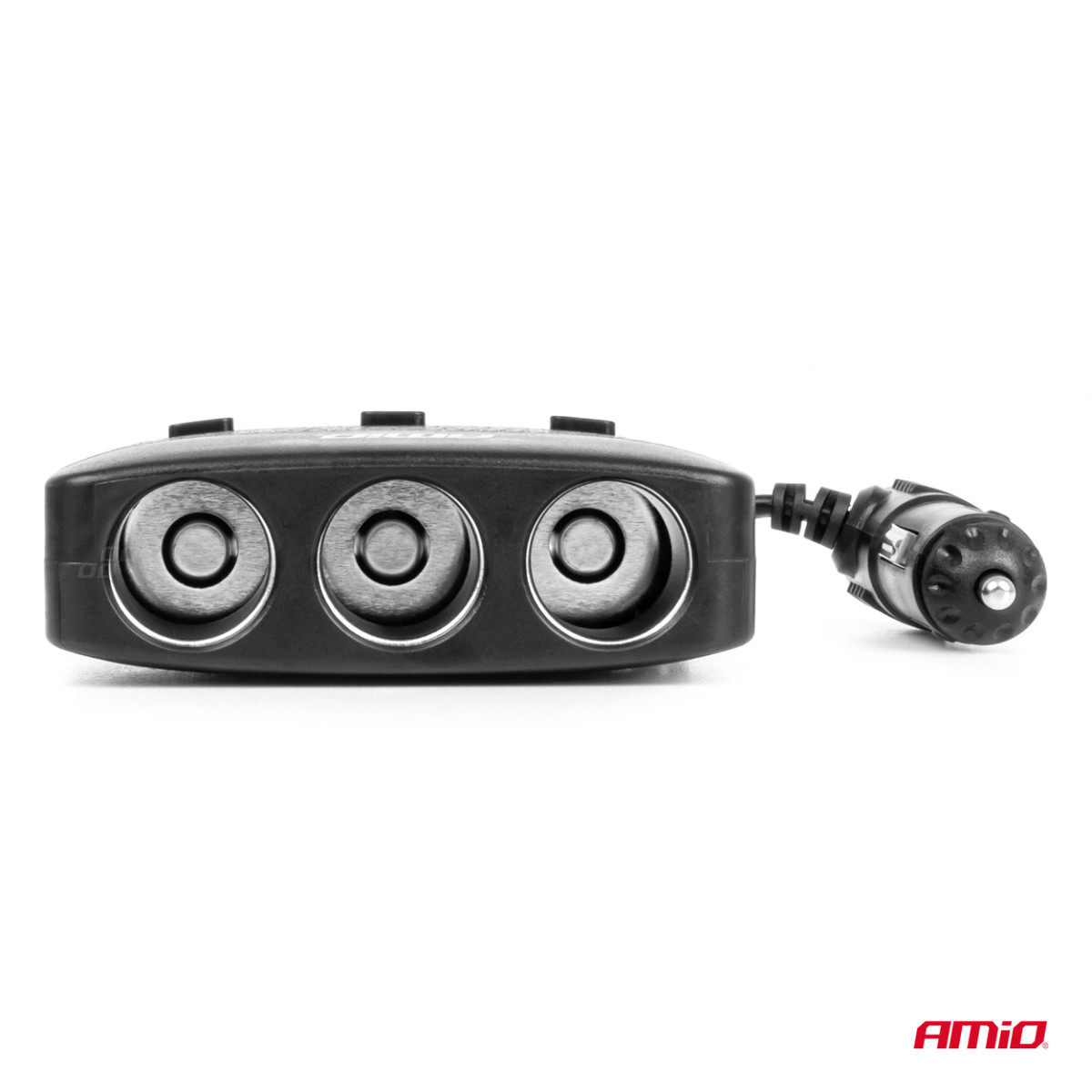 Three-socket extension cord with charger, ON/OFF button and LED indicator 2x USB-A 12/24V 100W 70 cm AMIO-04363