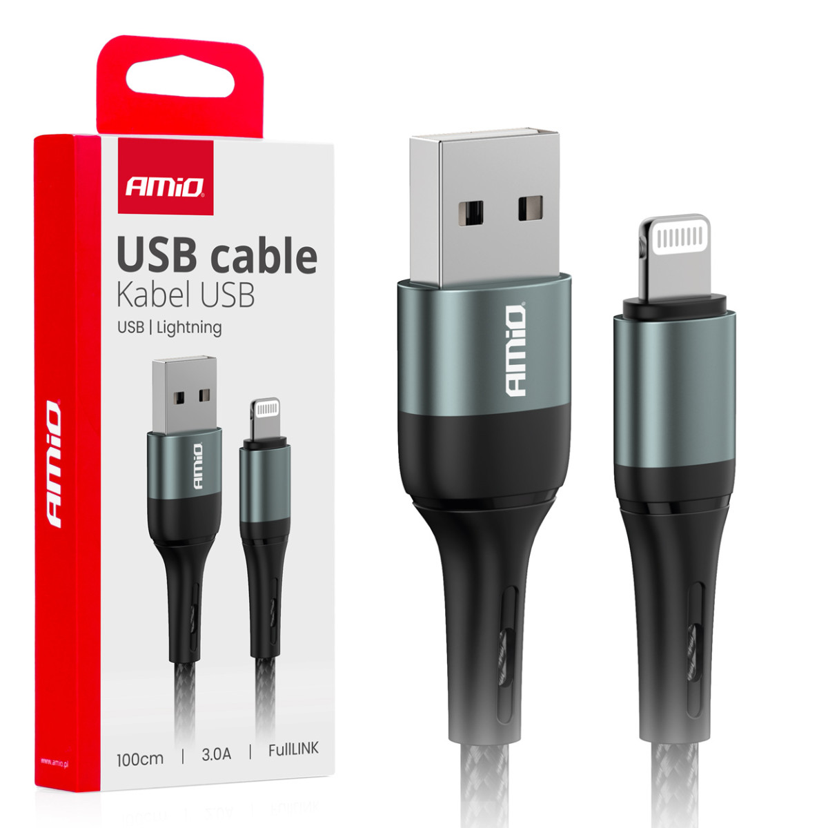 USB-A to Lightning iPhone cable 3A 100 cm FullLINK AMIO-03913