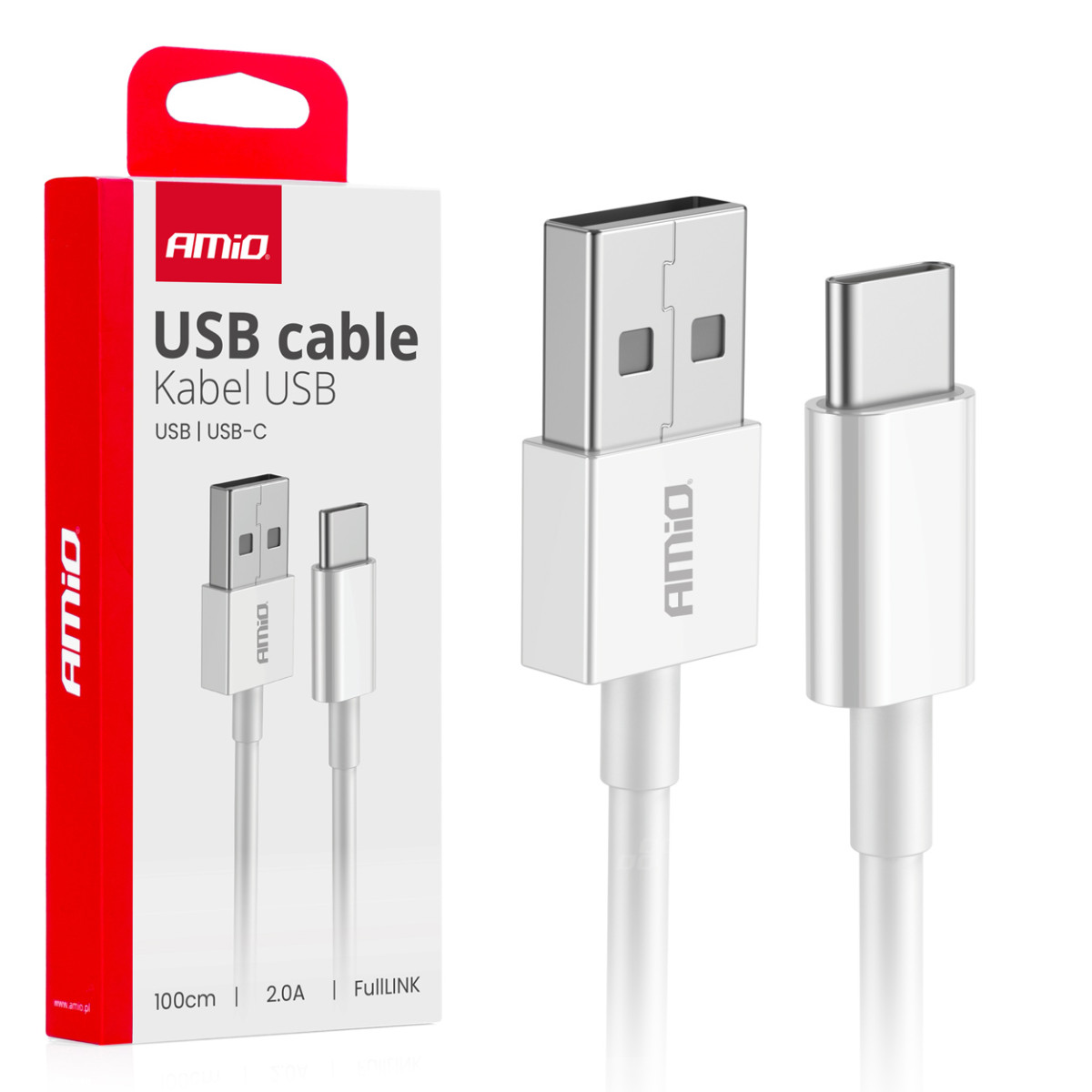 USB–USB-C charging cable 2A, 100 cm, FullLINK AMIO-03893