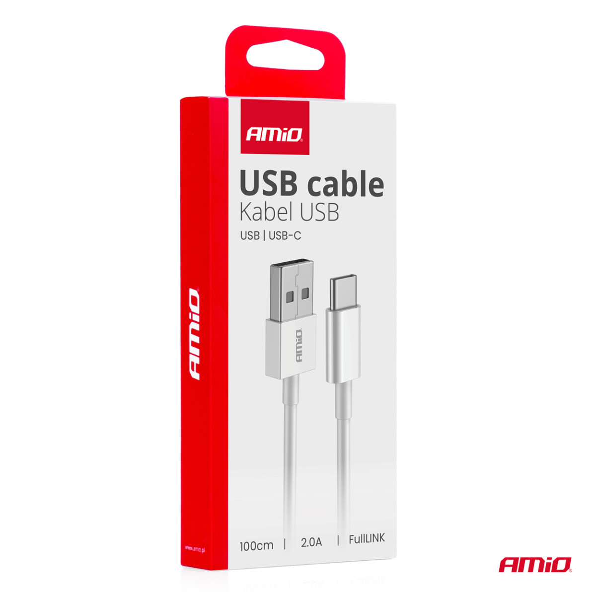 USB–USB-C charging cable 2A, 100 cm, FullLINK AMIO-03893