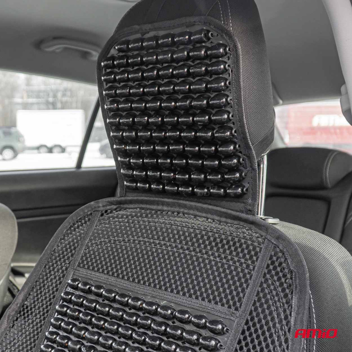 Car seat mat with beads 125 x 52 cm - black