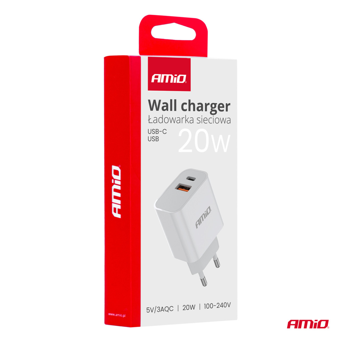 Wall charger PCH PRO-09 USB+USB-C 20W Quick Charge 230V