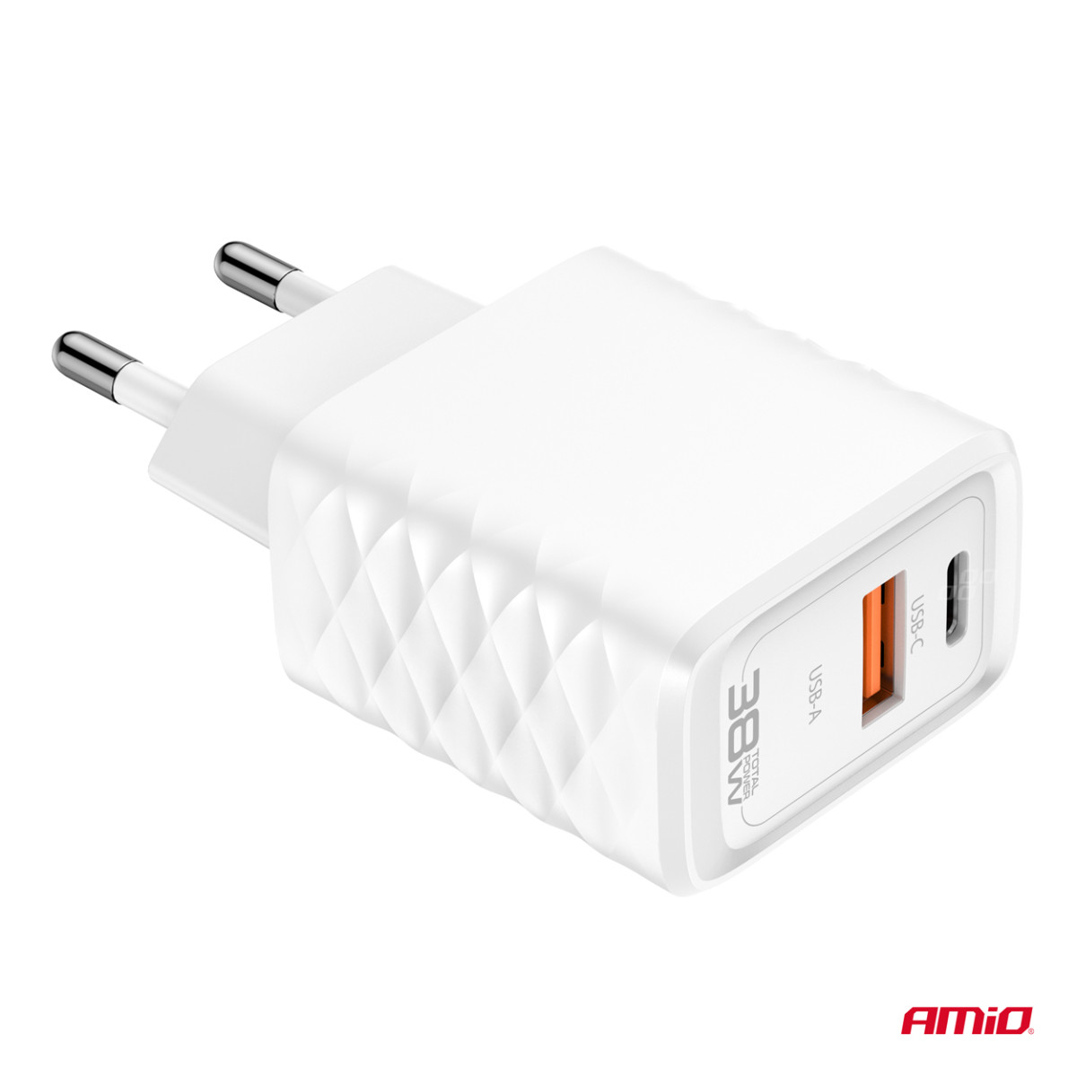Wall charger Quick Charge GaN 38W USB-A + USB-C AMIO-04287