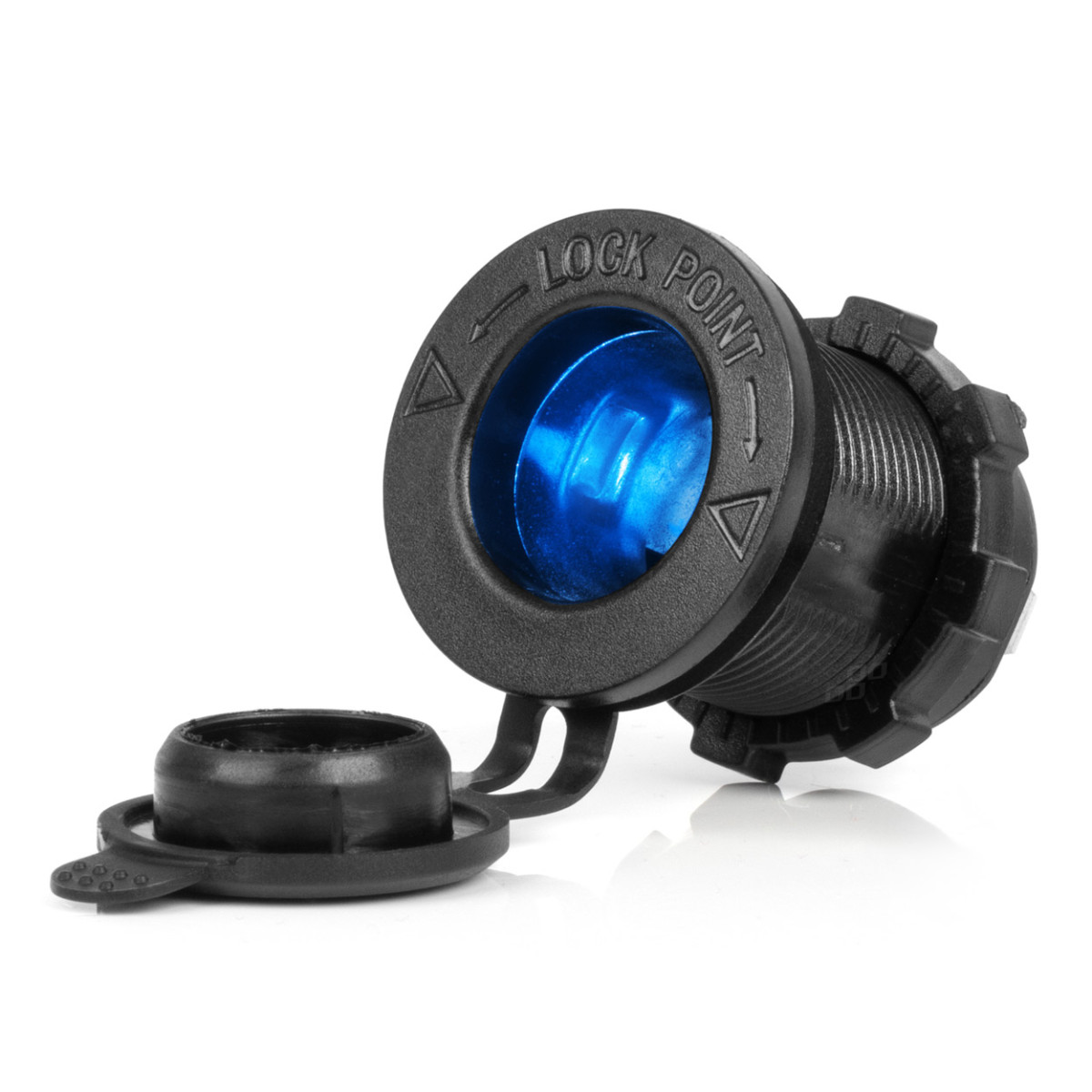 Waterproof car cigarette lighter power socket with blue LED lighting, 12/24V AMIO-04220