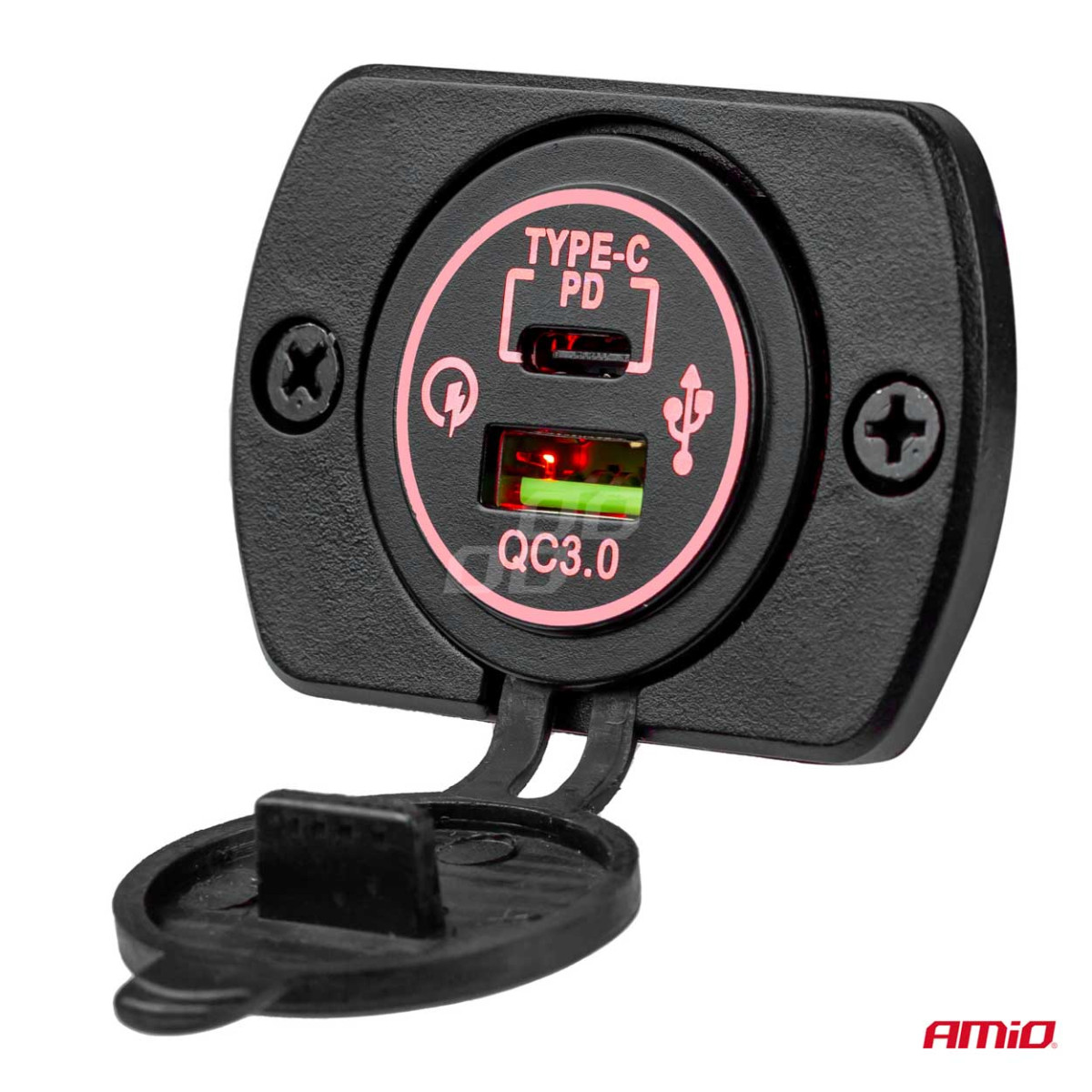 Waterproof car charger USB + USB-C 12/24 V MOD-09, AMIO-02859