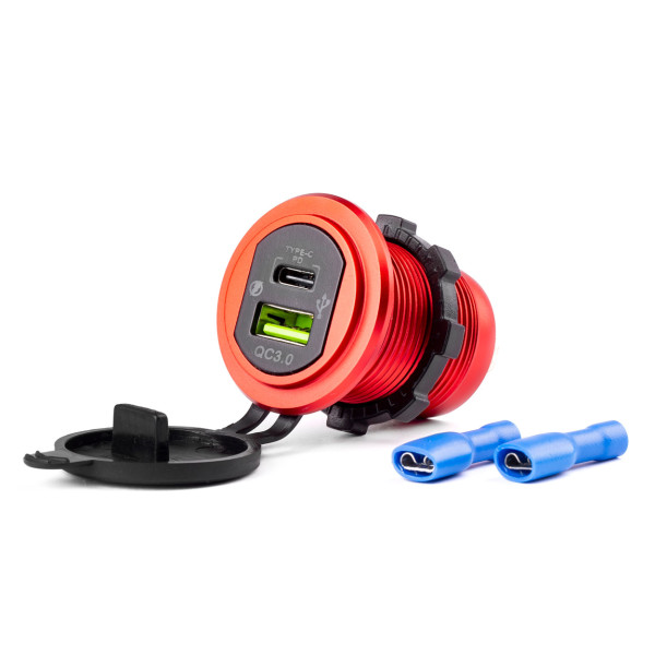 Waterproof car charger USB + USB-C 12/24 V MOD-09, AMIO-02859