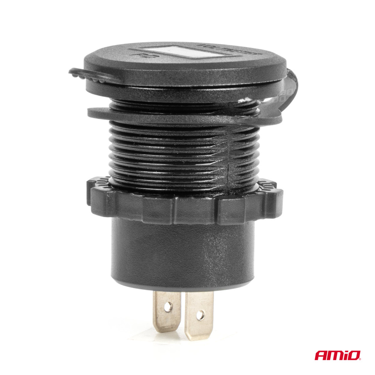 Waterproof phone charger with digital voltmeter and red LED indicator, 2xUSB-C 12/24V AMIO-04225