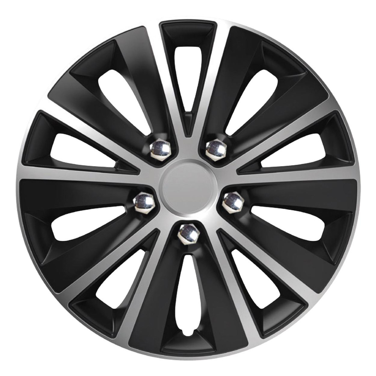 Wheel cover 1 pc. Rapide NC, black and silver with chrome bolts 15" 