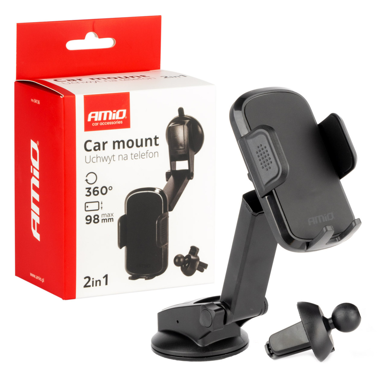 Phone holder 2in1 – for glass and ventilation grille AMIO-04136