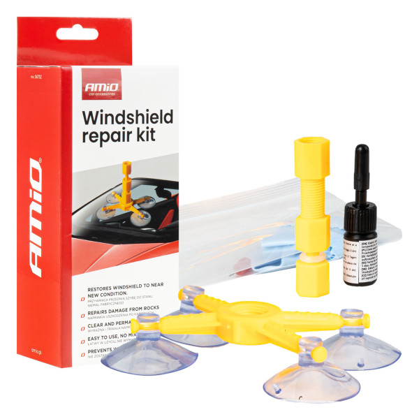 Windshield repair kit with applicator and suction cup DIY AMIO-04792