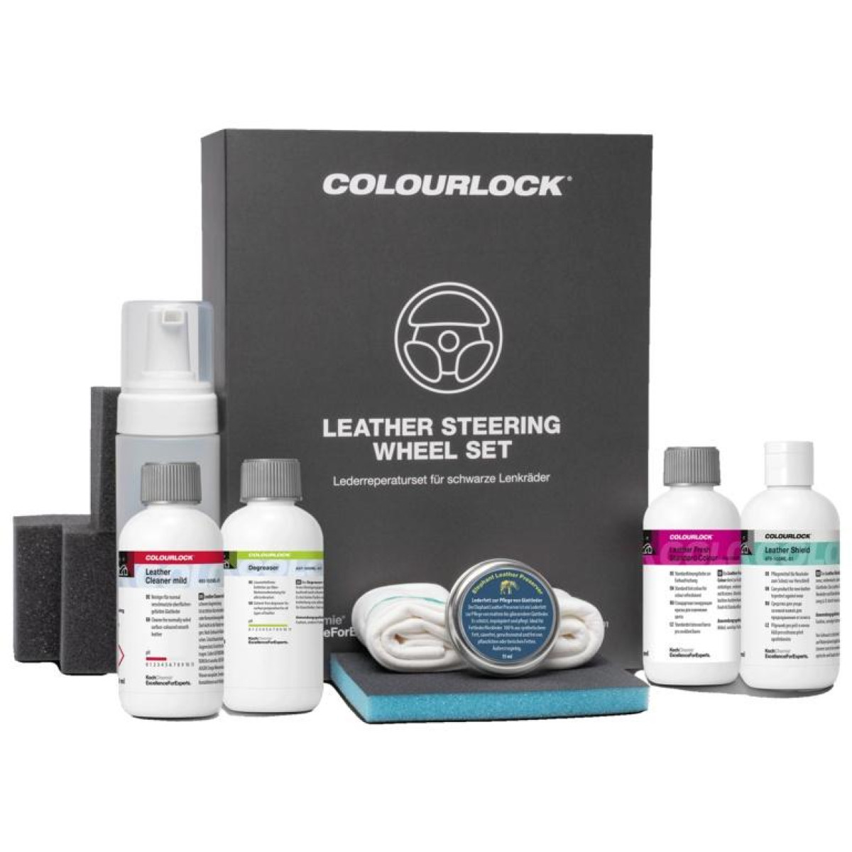 KOCH CHEMIE COLOURLOCK Leather Steering Wheel Set, black leather steering wheel renewal kit